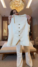 Conjunto Off White Colete Wide Leg - Off White
