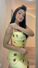 Vestido Mini Drapeado Floral - Amarelo