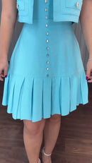 Vestido Azul Tiffany com Bolero 100% Linho - Azul Tiffany