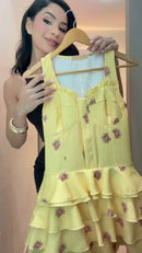 Vestido Mini Floral Babados - Amarelo