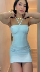 Conjunto Frente Única Saia Mini - Azul Claro