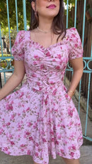 Vestido Floral Corselet Rosa - Rosa Floral