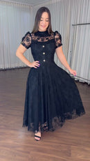 Vestido Preto Tule Bordado - Preto