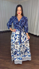 Vestido Longo Estampa Porcelana - Azul Porcelana