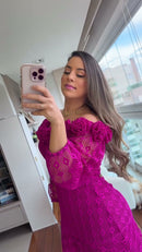 Vestido Longo Renda Fúcsia - Fúcsia