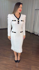 Vestido Midi Tweed Contraste - Branco