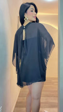 Vestido Tubinho Capa Fluida - Preto