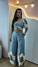 Conjunto Floral Azul Pantalona - Azul Serenity Floral