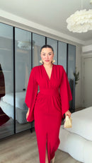 Vestido Longo Manga Kimono - Vermelho