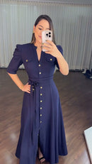 Vestido Chemise Longo Marinho - Azul Marinho