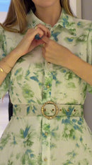 Vestido Floral Manga Bufante - Azul Floral