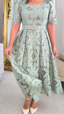 Vestido Renda Guipir - Verde Menta