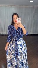 Vestido Longo Estampa Porcelana - Azul Porcelana