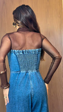 Macacão Jeans Tule - Jeans Azul