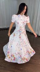 Vestido Midi Floral Aquarela - Off White Floral