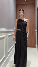 Vestido Longo Preto Um Ombro - Preto