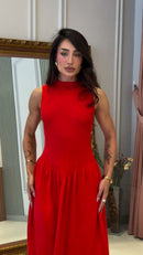 Vestido Midi Tricô Gola Alta - Vermelho
