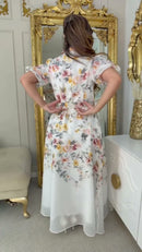 Vestido Floral Manga Babado - Branco Floral