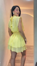 Vestido Chiffon Gola Alta - Amarelo