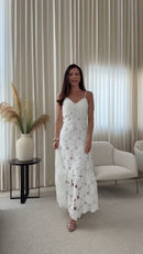 Vestido Branco Renda Guipir Floral Longo e Alças Finas - Branco