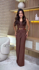 Conjunto Colete Utilitário Pantalona - Marrom