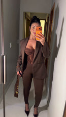 Conjunto Blazer Corset Marrom - Marrom