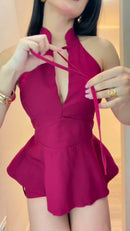 Conjunto Frente Única Peplum - Vinho