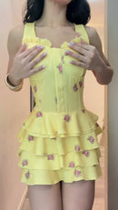 Vestido Mini Floral Babados - Amarelo
