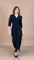 Vestido Midi Envelope Drapeado - Preto