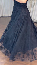 Vestido Preto Tule Bordado - Preto