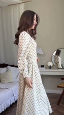 Vestido Midi Poá Manga Bufante - Off White