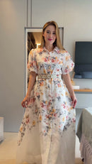 Vestido Floral Midi Chemise - Floral Branco