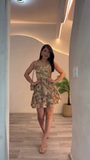 Vestido Floral Corpete Babados - Verde Floral