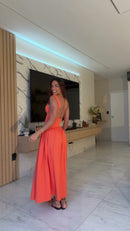 Vestido Longo Coral Costas Abertas - Coral