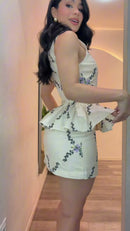 Conjunto 100% Linho Bordado Peplum - Off White