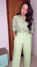 Conjunto Verde Menta Camisa Listrada e Calça Pantalona - Verde Menta