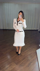 Vestido Midi Tweed Contraste - Branco