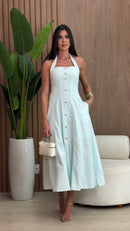 Vestido Branco Halter Midi - Branco