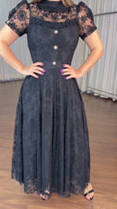 Vestido Preto Tule Bordado - Preto
