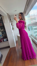 Vestido Longo Renda Fúcsia - Fúcsia