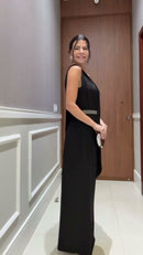 Vestido Longo Preto Um Ombro - Preto