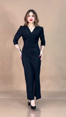Vestido Midi Envelope Drapeado - Preto