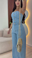 Macacão Jeans Tomara que Caia - Jeans Claro