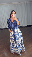 Vestido Longo Estampa Porcelana - Azul Porcelana