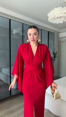 Vestido Longo Manga Kimono - Vermelho