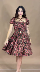 Vestido Midi Floral Ombro a Ombro - Preto Floral