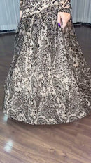 Vestido Longo Tule Paisley - Bege e Preto