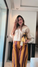 Conjunto Pantalona Listrada - Bege Mostarda