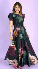 Vestido Longo Floral Dark - Preto Floral