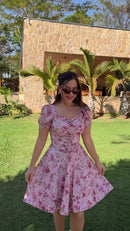 Vestido Floral Corselet Rosa - Rosa Floral